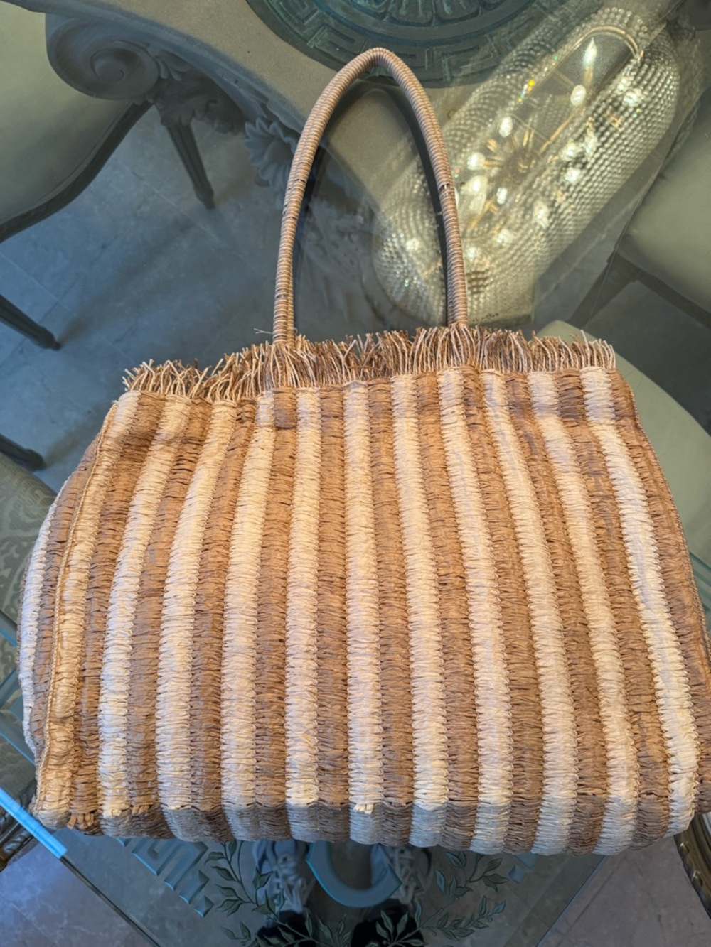 Woven Striped Straw Tote Bag - Natural/Tan